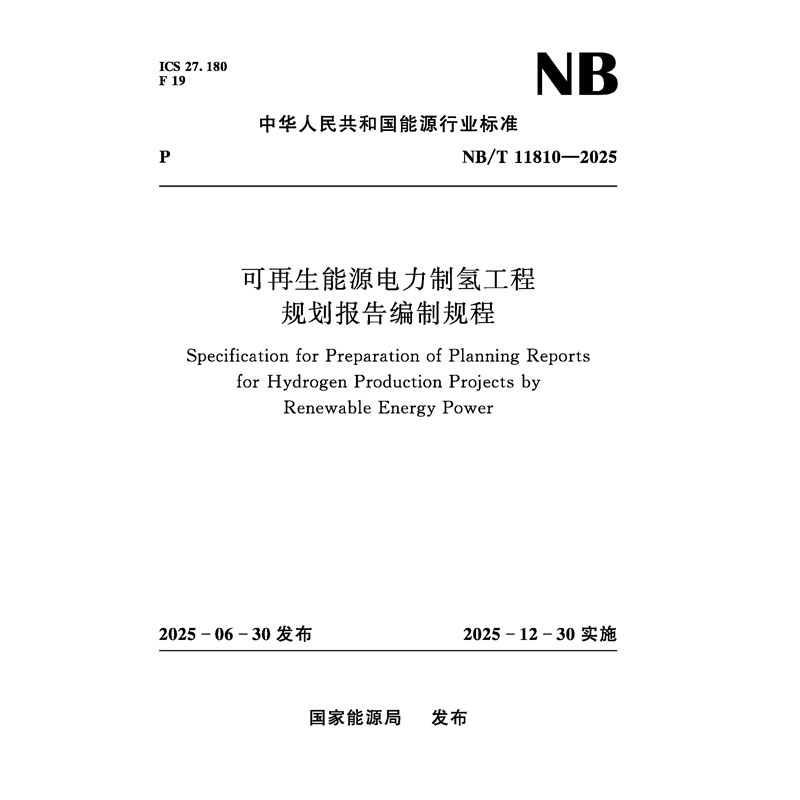 可再生能源電力制氫工程規劃報告編制規程 NB/T 11